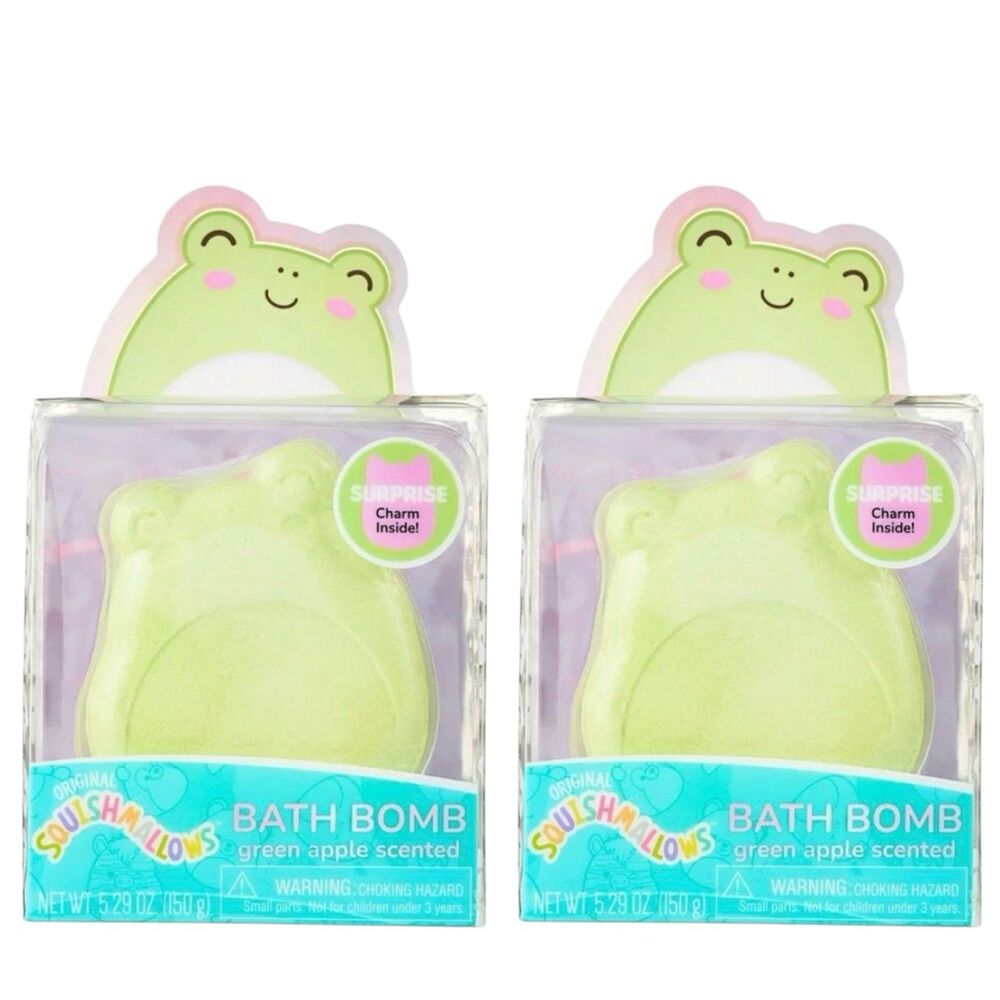 2x Squishmallows Bath Bomb Green Apple Scented w/Surprise Charm Inside - 5.29 Oz
